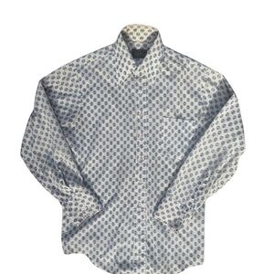 Blue and White Casual Button Down Shirt with Checkered Pattern
